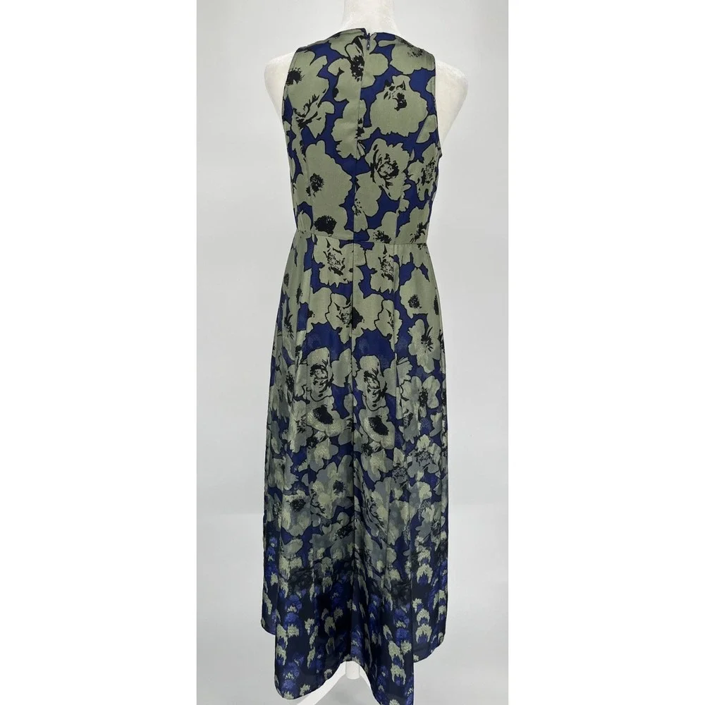 Banana Republic Fit&Flare Satin Maxi Floral Dress Blue Green Wedding Guest Sz 2P